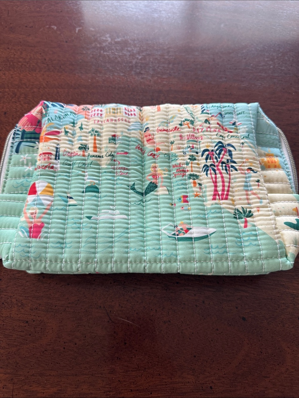 Spartina 449 Quilted Florida Cosmetic Pouch in Aqua with Multicolor Accents - Picture 8 of 8